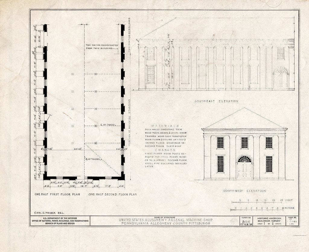 Blueprint HABS PA,2-PITBU,6H- (Sheet 1 of 2) - U.S. Allegheny Arsenal, Machine Shop, Pittsburgh, Allegheny County, PA