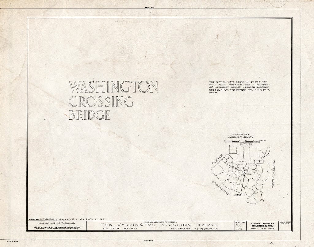 Blueprint HABS PA,2-PITBU,26- (Sheet 1 of 14) - Washington Crossing Bridge, Fortieth Street, Pittsburgh, Allegheny County, PA