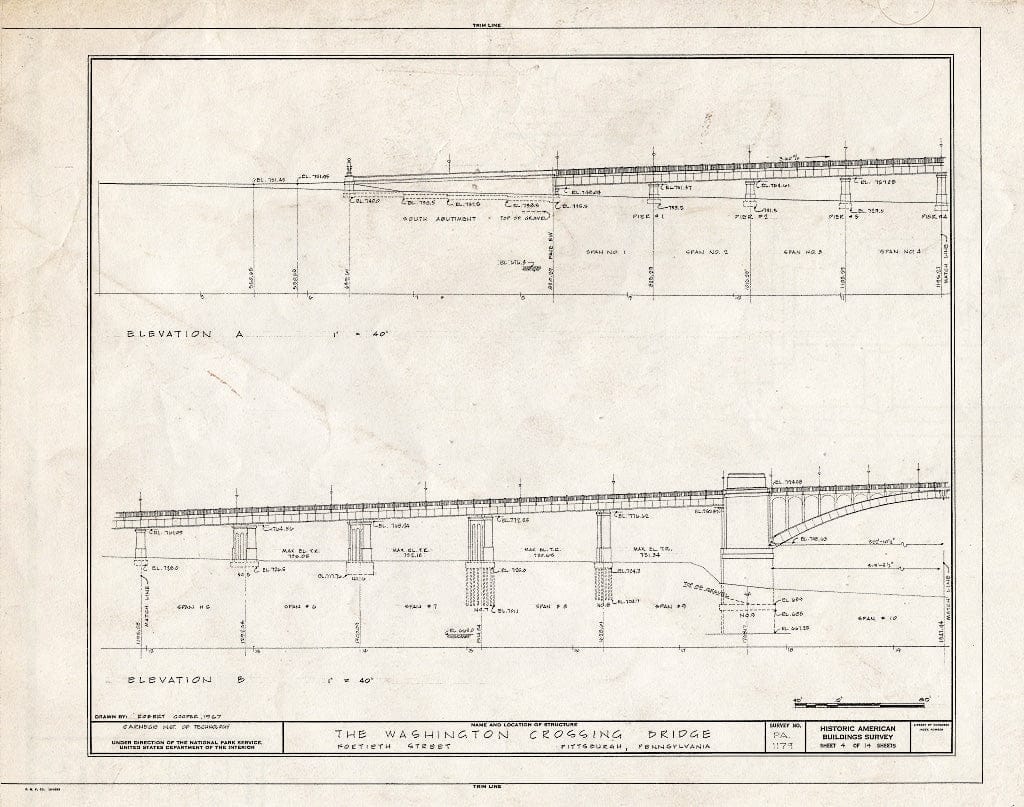 Blueprint HABS PA,2-PITBU,26- (Sheet 4 of 14) - Washington Crossing Bridge, Fortieth Street, Pittsburgh, Allegheny County, PA