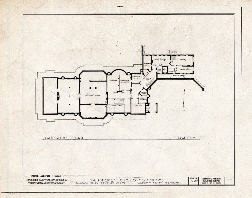 Blueprint HABS PA,2-SEWICH,1- (Sheet 1 of 9) - Fairacres, Blackburn Road, Sewickley Heights, Allegheny County, PA