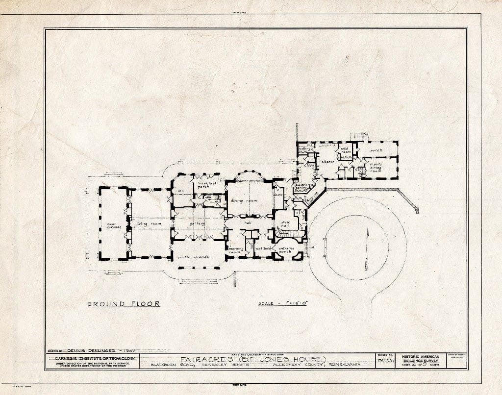 Blueprint HABS PA,2-SEWICH,1- (Sheet 2 of 9) - Fairacres, Blackburn Road, Sewickley Heights, Allegheny County, PA