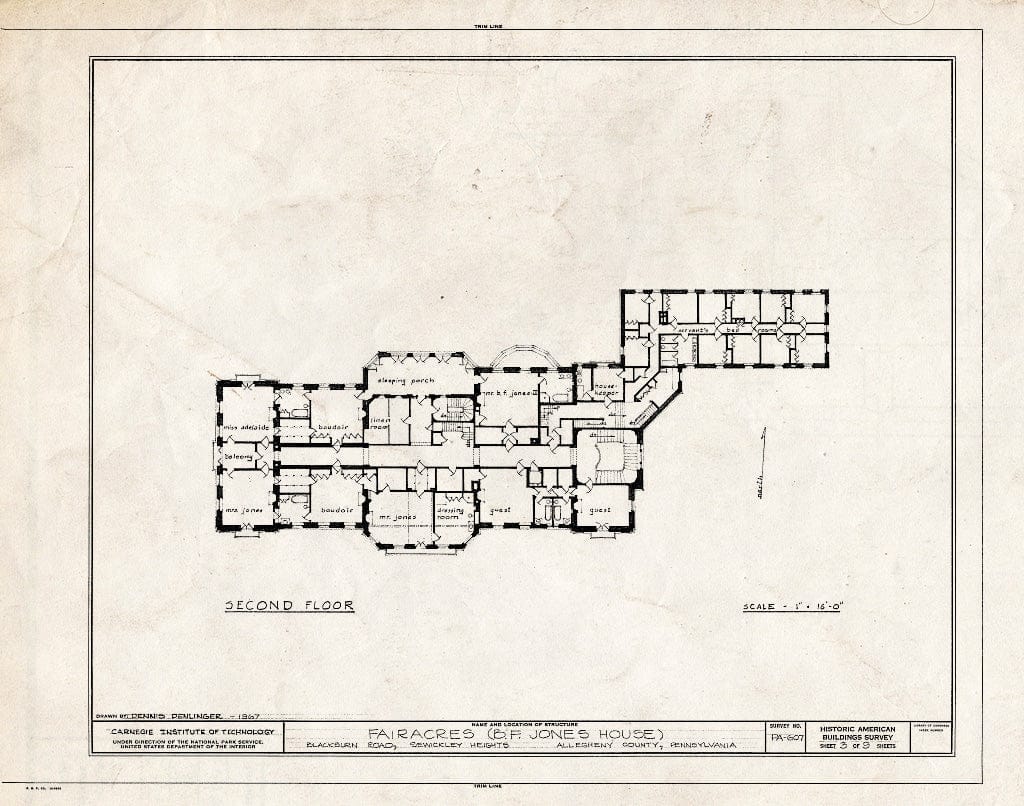 Blueprint HABS PA,2-SEWICH,1- (Sheet 3 of 9) - Fairacres, Blackburn Road, Sewickley Heights, Allegheny County, PA