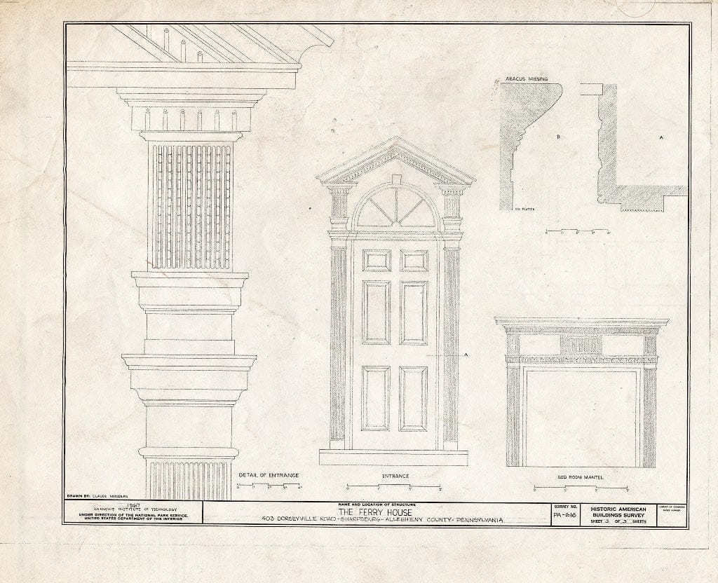 Blueprint HABS PA,2-Sharp.V,1- (Sheet 3 of 3) - Ferry House, 403 Dorseyville Road (O'Hara Township), Sharpsburg, Allegheny County, PA