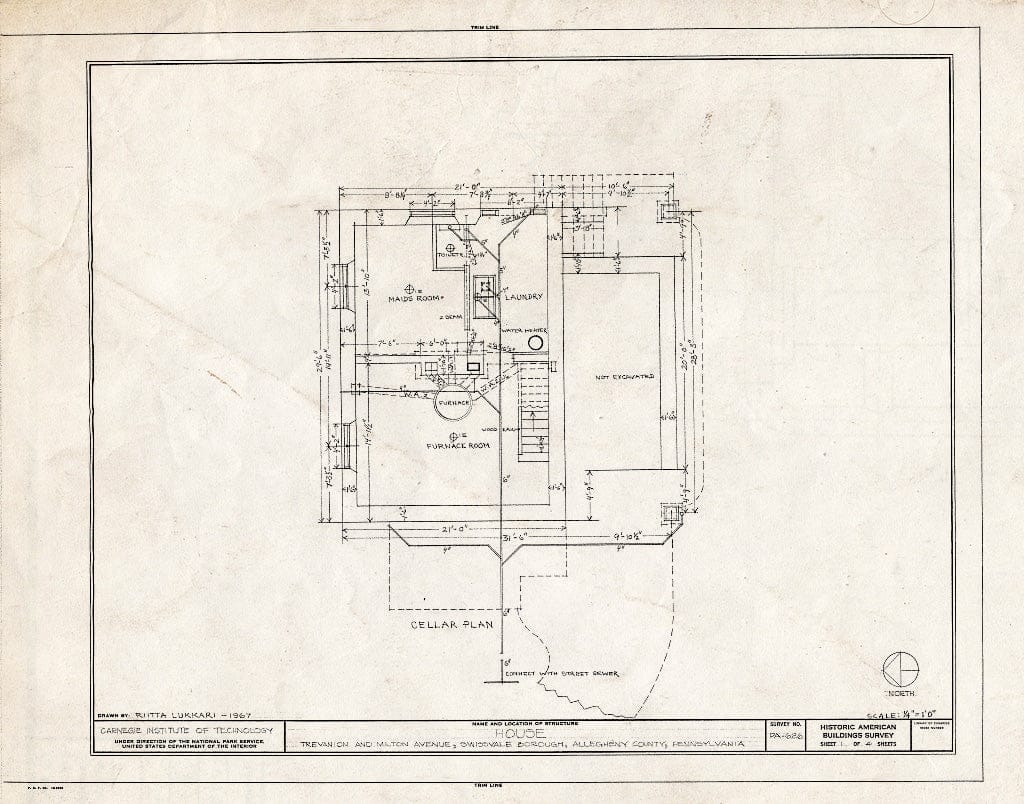 Blueprint HABS PA,2-SWISV,1- (Sheet 1 of 4) - Trevanion Avenue (House), Trevanion & Milton Avenues, Swissvale, Allegheny County, PA