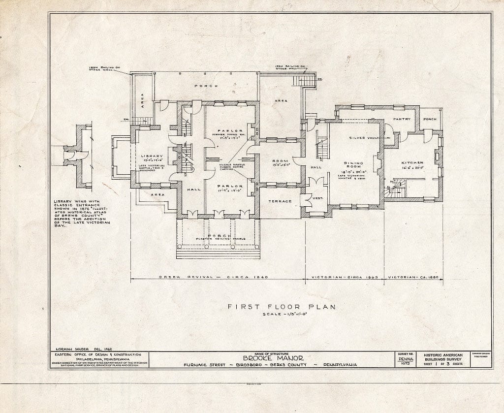 Blueprint HABS PA,6-Bird,2- (Sheet 1 of 3) - Brooke Manor House, Furnace Street, Birdsboro, Berks County, PA