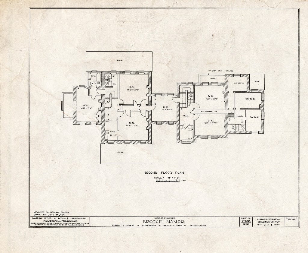 Blueprint HABS PA,6-Bird,2- (Sheet 2 of 3) - Brooke Manor House, Furnace Street, Birdsboro, Berks County, PA