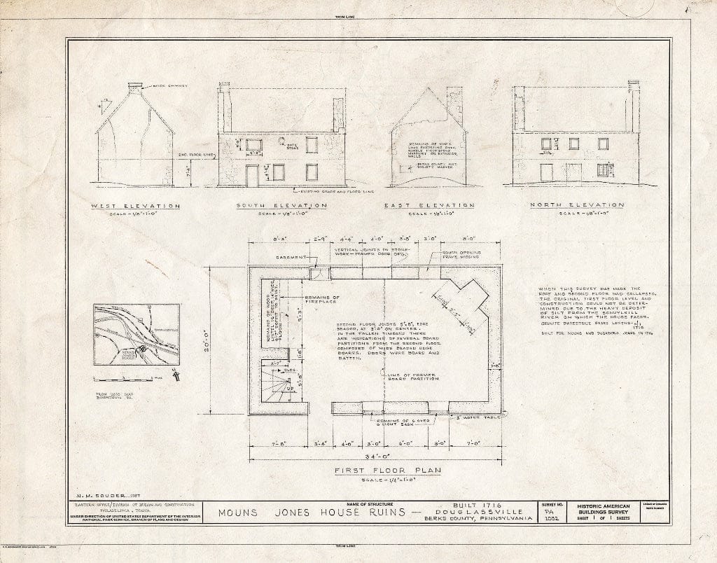 Blueprint HABS PA,6-Doug,1- (Sheet 1 of 1) - Mouns Jones House (Ruins), U.S. Route 422 Vicinity, Douglassville, Berks County, PA