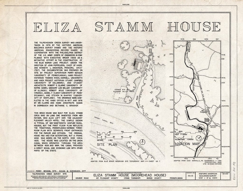 Blueprint HABS PA,6-MTPLES.V,2- (Sheet 1 of 6) - Eliza Stamm House, Gruber Road (Penn Township), Mount Pleasant, Berks County, PA