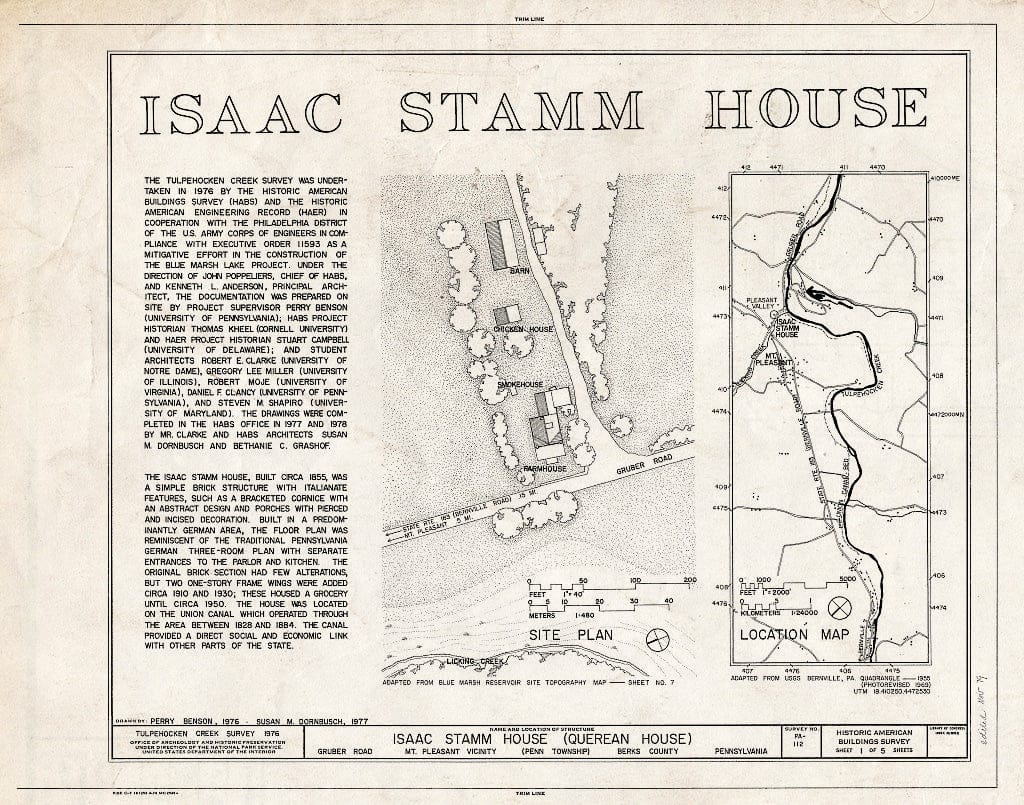 Blueprint HABS PA,6-MTPLES.V,1- (Sheet 1 of 5) - Isaac Stamm House, Gruber Road (Penn Township), Mount Pleasant, Berks County, PA