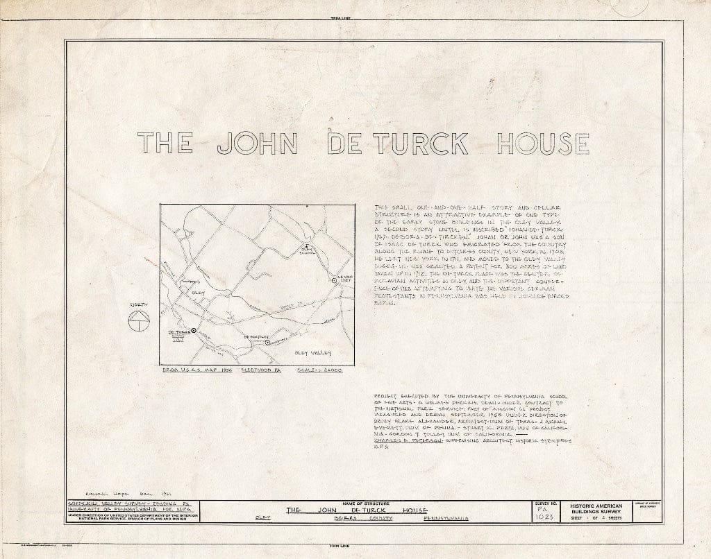 Blueprint HABS PA,6-Oley,1- (Sheet 1 of 2) - DE Turck House, State Route 662 Vicinity (Oley Township), Oley, Berks County, PA