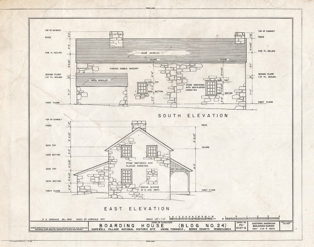 Blueprint HABS PA,6-HOPVI,22- (Sheet 5 of 6) - Hopewell Village, Boarding House, State Route 345 Vicinity, Hopewell, Chester County, PA