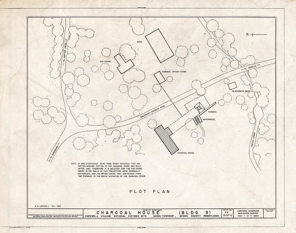 Blueprint HABS PA,6-HOPVI,5- (Sheet 1 of 3) - Hopewell Village, Charcoal House, State Route 345 Vicinity, Hopewell, Chester County, PA