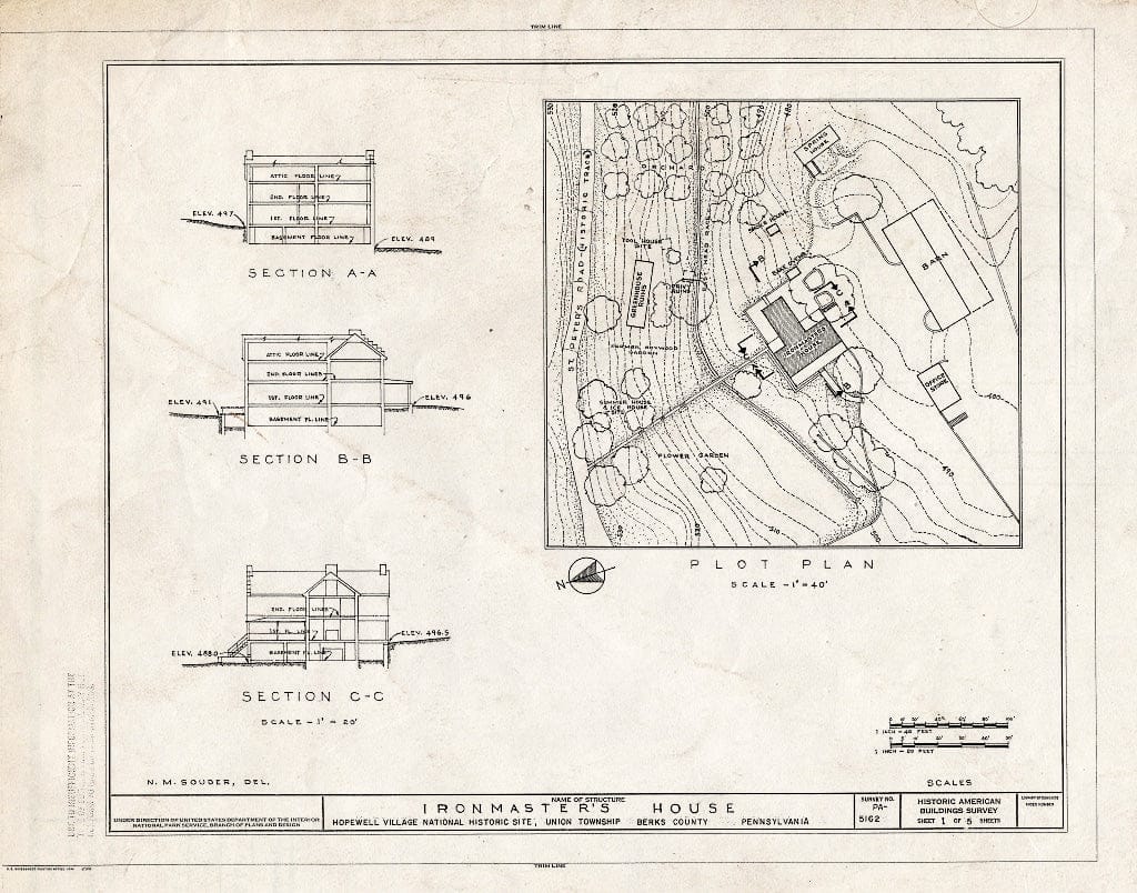 Blueprint HABS PA,6-HOPVI,8- (Sheet 1 of 5) - Hopewell Village, Ironmaster's House, Hopewell, Chester County, PA