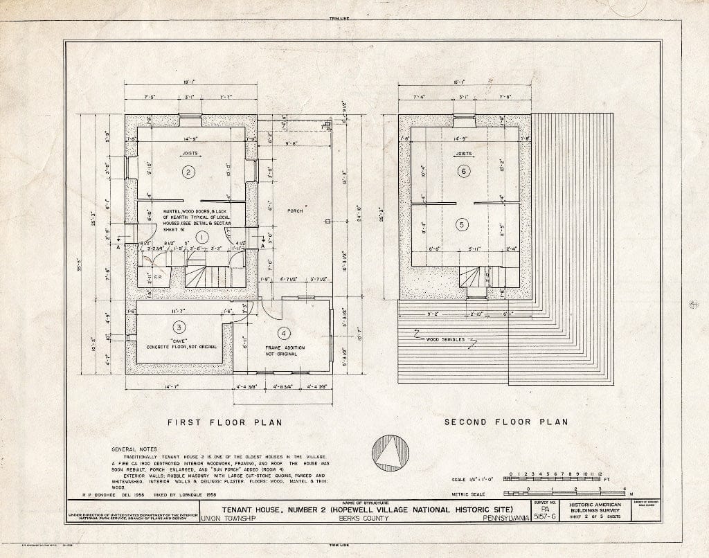 Blueprint HABS PA,6-HOPVI,20- (Sheet 2 of 5) - Hopewell Village, Tenant House No. 2, State Route 345 Vicinity, Hopewell, Chester County, PA