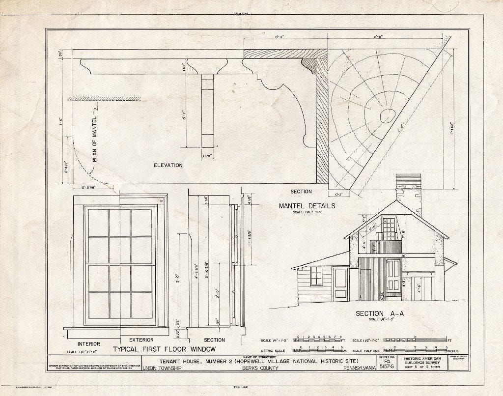 Blueprint HABS PA,6-HOPVI,20- (Sheet 5 of 5) - Hopewell Village, Tenant House No. 2, State Route 345 Vicinity, Hopewell, Chester County, PA