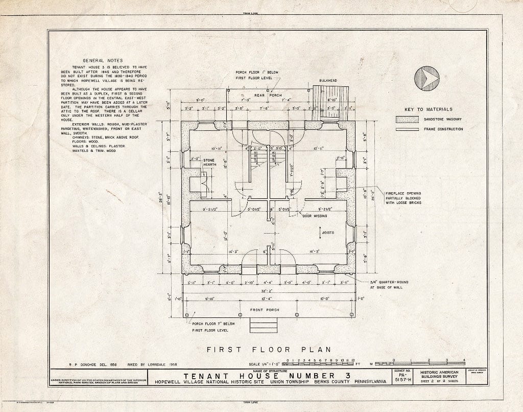 Blueprint HABS PA,6-HOPVI,21- (Sheet 2 of 2) - Hopewell Village, Tenant House No. 3, State Route 345 Vicinity, Hopewell, Chester County, PA