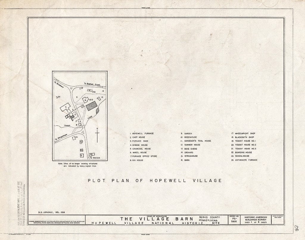 Blueprint HABS PA,6-HOPVI,16- (Sheet 1 of 3) - Hopewell Village, Village Barn, Hopewell, Chester County, PA