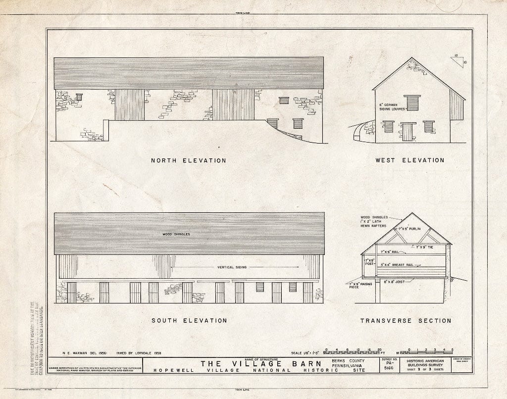 Blueprint HABS PA,6-HOPVI,16- (Sheet 3 of 3) - Hopewell Village, Village Barn, Hopewell, Chester County, PA
