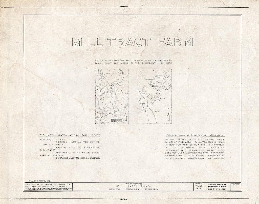 Blueprint HABS PA,6-STONV.V,2- (Sheet 1 of 9) - Mill Tract Farm, Mill Road (Exeter Township), Stonersville, Berks County, PA