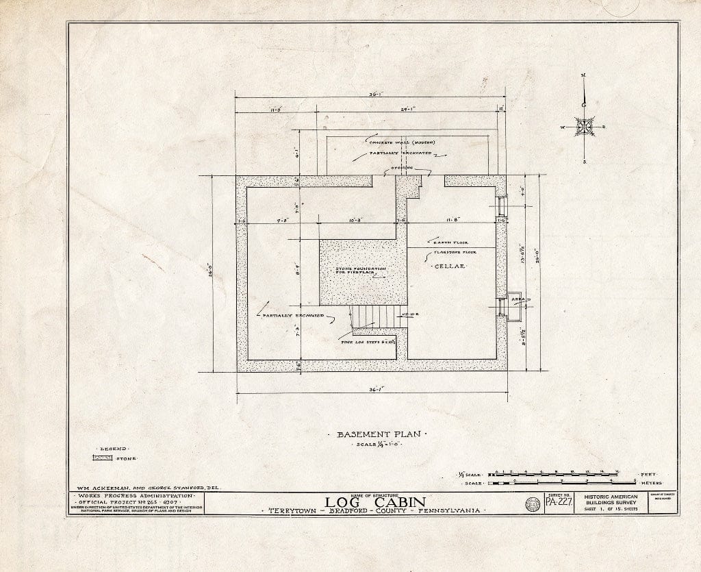 Blueprint HABS PA,8-TERTO,1- (Sheet 1 of 15) - Log Cabin, Terrytown, Bradford County, PA