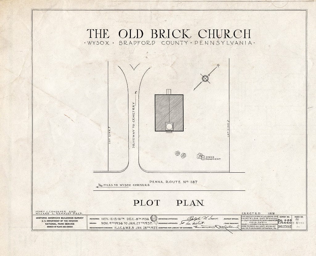 Blueprint HABS PA,8-WYSO,1- (Sheet 0 of 17) - Old Brick Church, State Route 187, Wysox, Bradford County, PA