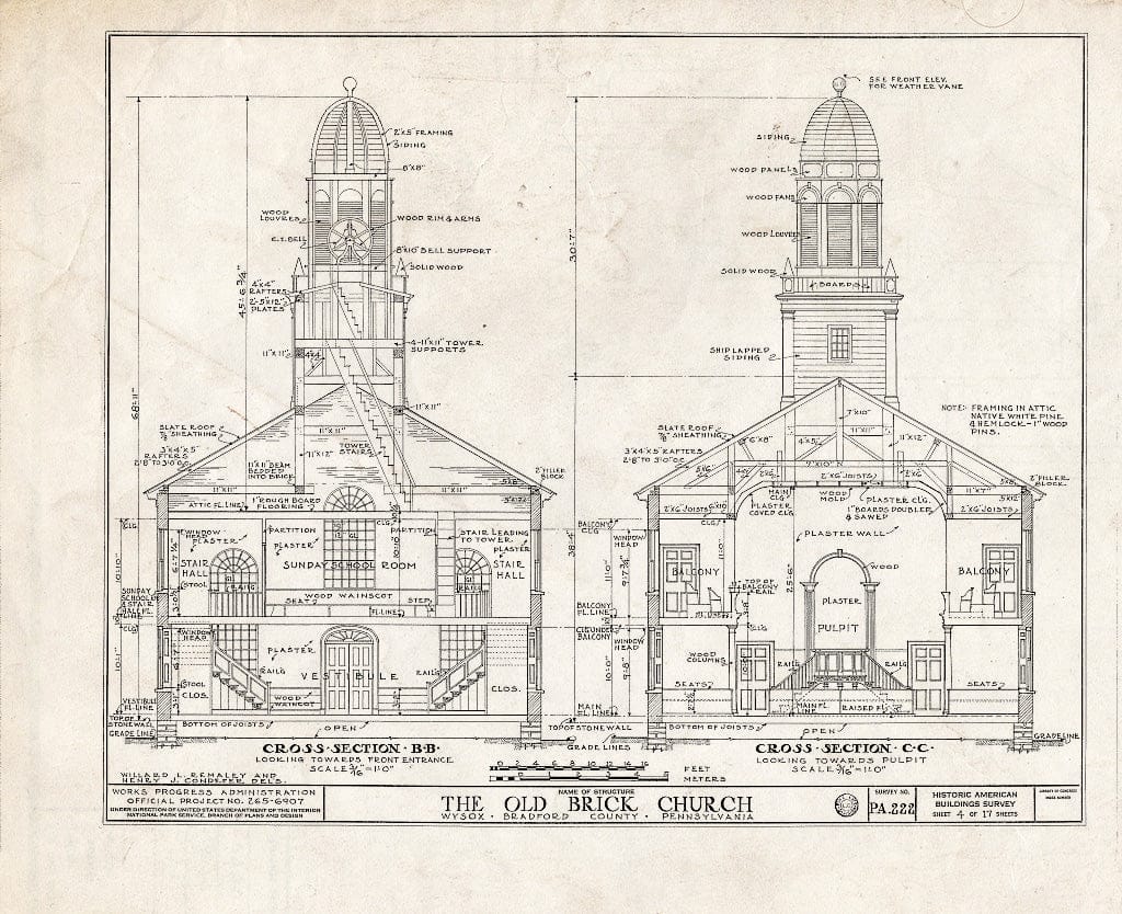 Blueprint HABS PA,8-WYSO,1- (Sheet 4 of 17) - Old Brick Church, State Route 187, Wysox, Bradford County, PA