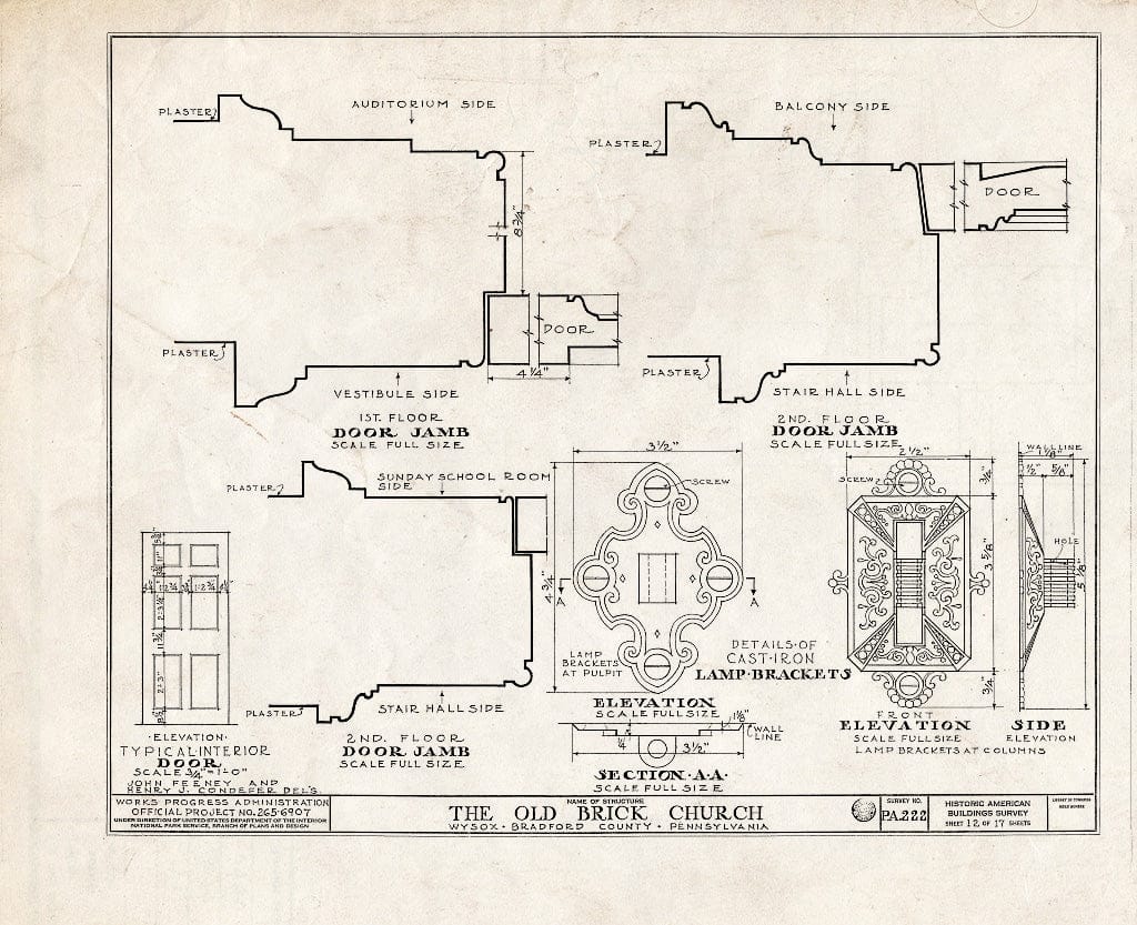 Blueprint HABS PA,8-WYSO,1- (Sheet 12 of 17) - Old Brick Church, State Route 187, Wysox, Bradford County, PA