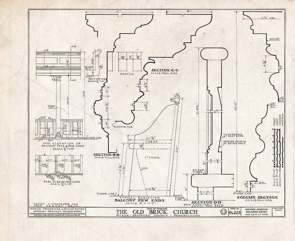 Blueprint HABS PA,8-WYSO,1- (Sheet 15 of 17) - Old Brick Church, State Route 187, Wysox, Bradford County, PA