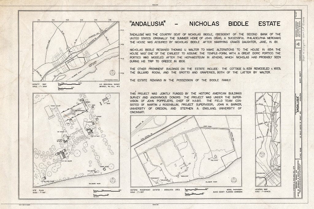 Blueprint HABS PA,9-ANDA,1- (Sheet 1 of 15) - Andalusia, State Road Vicinity (Bensalem Township), Andalusia, Bucks County, PA