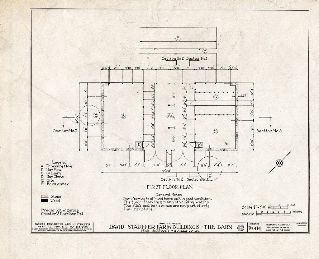 Blueprint HABS PA,10-HARM.V,1- (Sheet 13 of 24) - David Stauffer Farm Buildings, Harmony, Butler County, PA