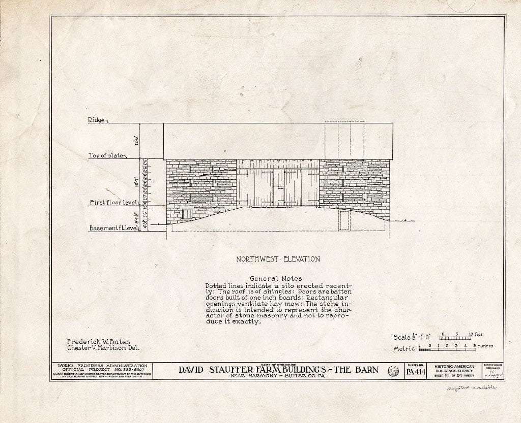 Blueprint HABS PA,10-HARM.V,1- (Sheet 14 of 24) - David Stauffer Farm Buildings, Harmony, Butler County, PA