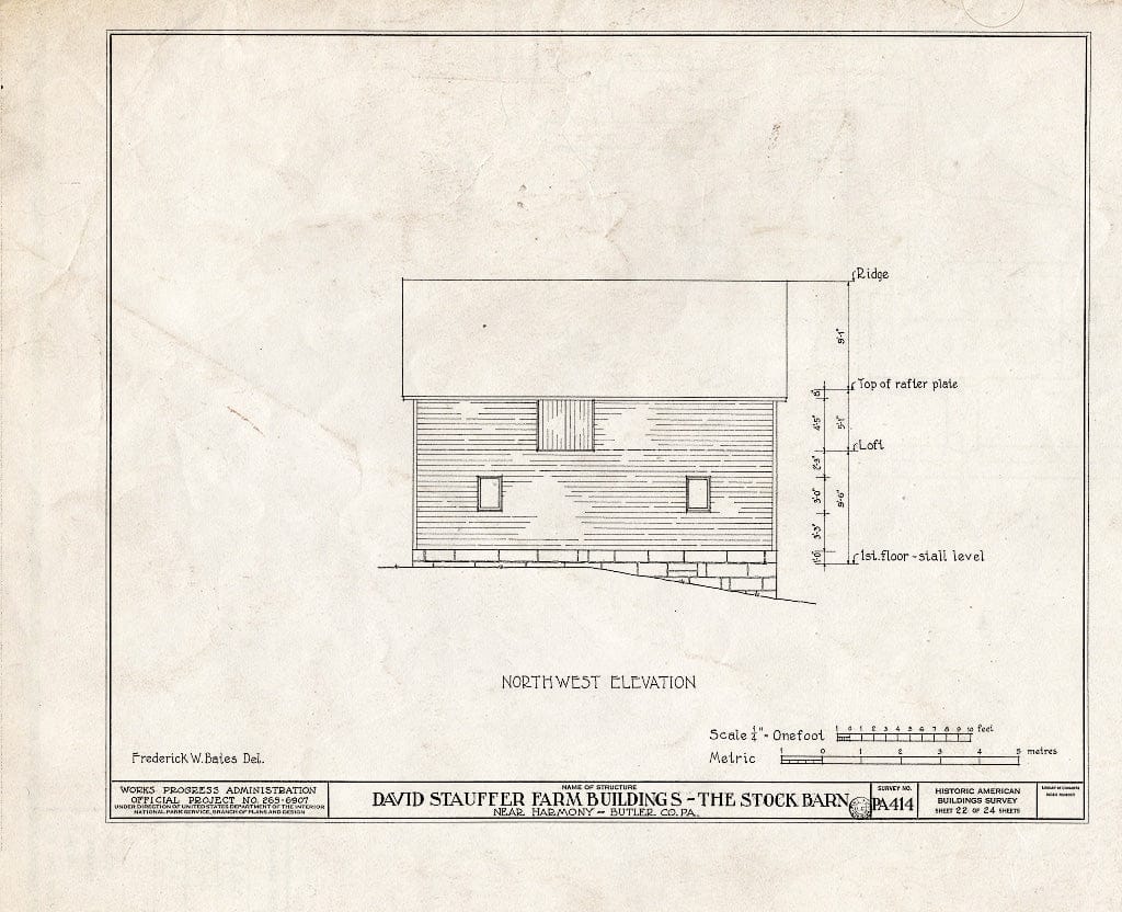 Blueprint HABS PA,10-HARM.V,1- (Sheet 22 of 24) - David Stauffer Farm Buildings, Harmony, Butler County, PA