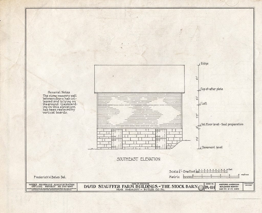 Blueprint HABS PA,10-HARM.V,1- (Sheet 23 of 24) - David Stauffer Farm Buildings, Harmony, Butler County, PA
