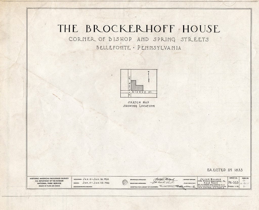 Blueprint HABS PA,14-BELF,3- (Sheet 0 of 12) - Brockerhoff House, Bishop & Springs Streets, Bellefonte, Centre County, PA