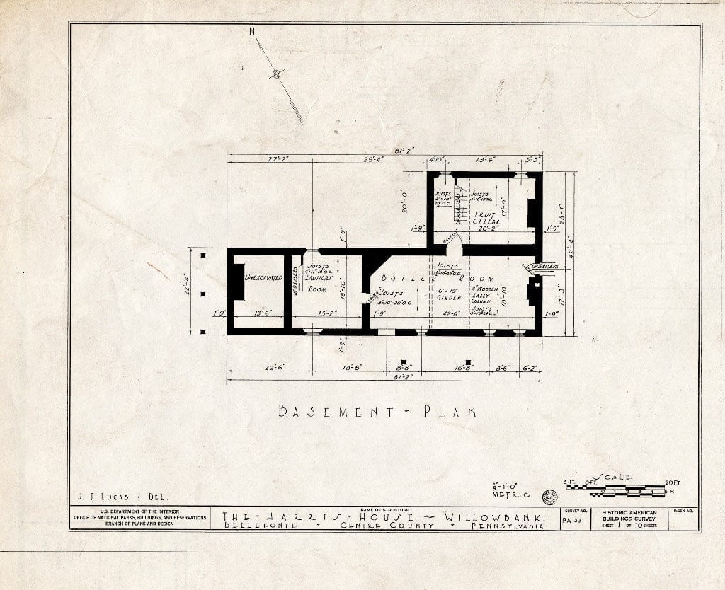Blueprint HABS PA,14-BELF,2- (Sheet 1 of 10) - James Harris House, South Potter Street, Bellefonte, Centre County, PA