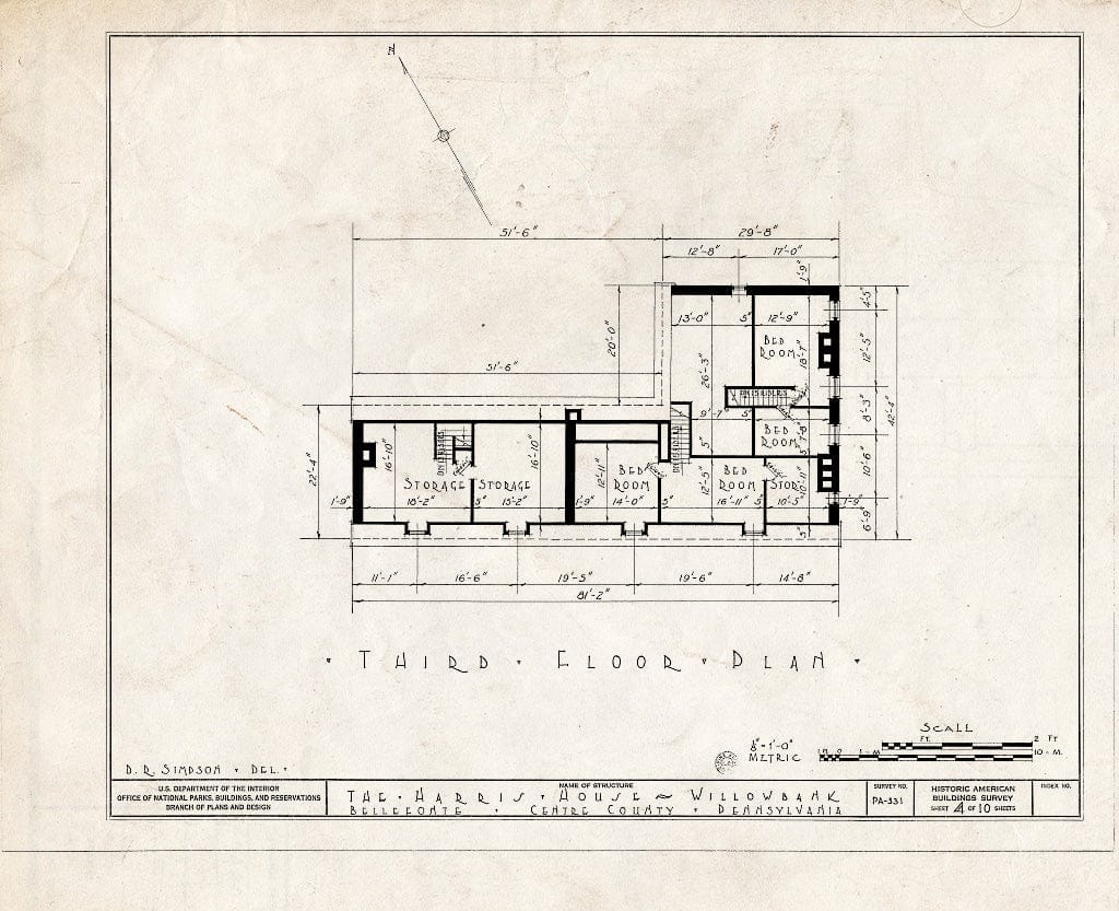Blueprint HABS PA,14-BELF,2- (Sheet 4 of 10) - James Harris House, South Potter Street, Bellefonte, Centre County, PA
