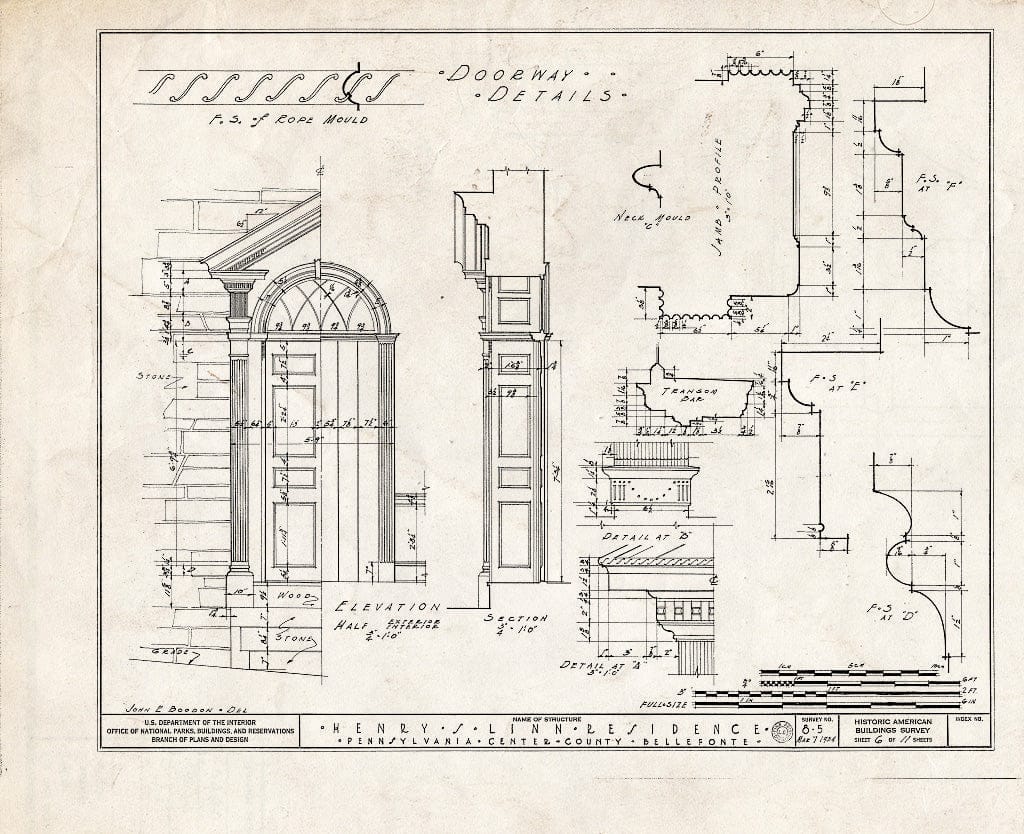 Blueprint HABS PA,14-BELF,1- (Sheet 6 of 11) - Henry S. Linn House, North Allegheny Street, Bellefonte, Centre County, PA