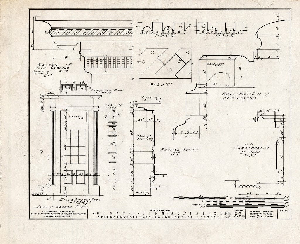 Blueprint HABS PA,14-BELF,1- (Sheet 9 of 11) - Henry S. Linn House, North Allegheny Street, Bellefonte, Centre County, PA