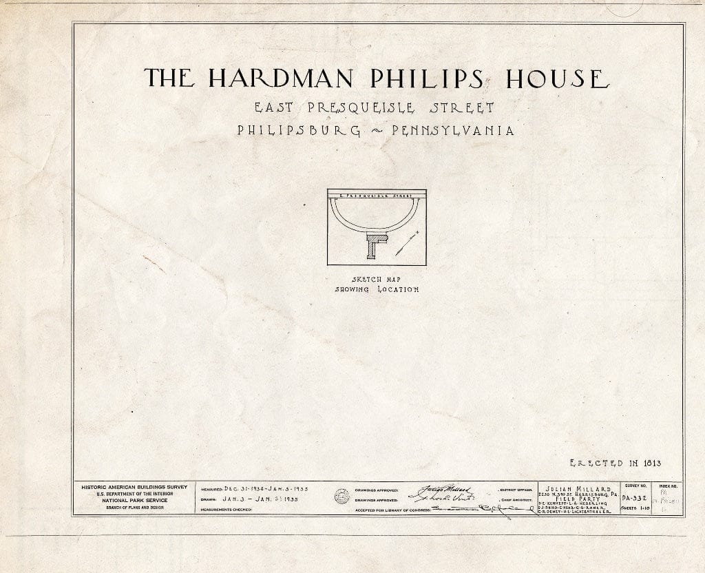 Blueprint HABS PA,14-PHILBU,1- (Sheet 0 of 10) - Hardman Philips House, East Presqueisle Street, Philipsburg, Centre County, PA