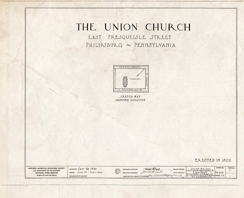 Blueprint HABS PA,14-PHILBU,2- (Sheet 0 of 7) - Union Church, East Presqueisle Street, Philipsburg, Centre County, PA