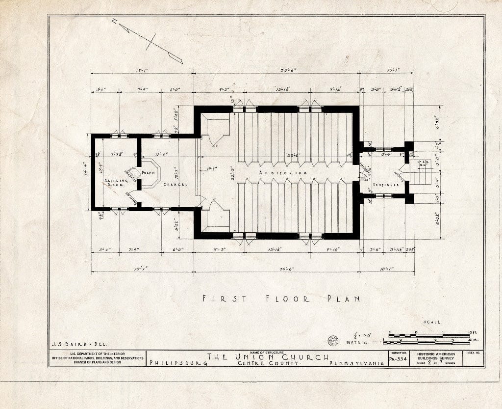 Blueprint HABS PA,14-PHILBU,2- (Sheet 2 of 7) - Union Church, East Presqueisle Street, Philipsburg, Centre County, PA