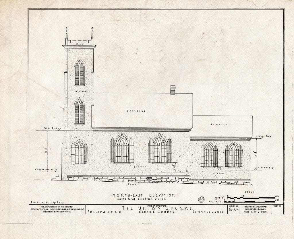 Blueprint HABS PA,14-PHILBU,2- (Sheet 4 of 7) - Union Church, East Presqueisle Street, Philipsburg, Centre County, PA