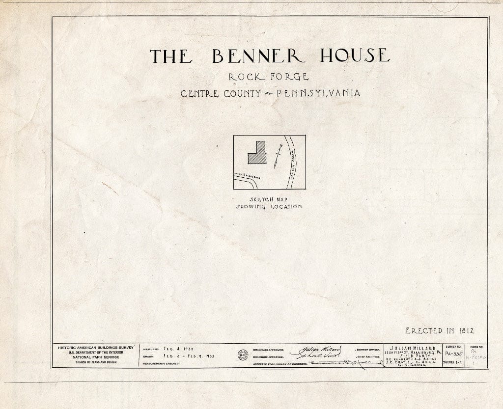 Blueprint HABS PA,14-ROCFO,1- (Sheet 0 of 9) - Benner House, Bellefonte, Centre County, PA