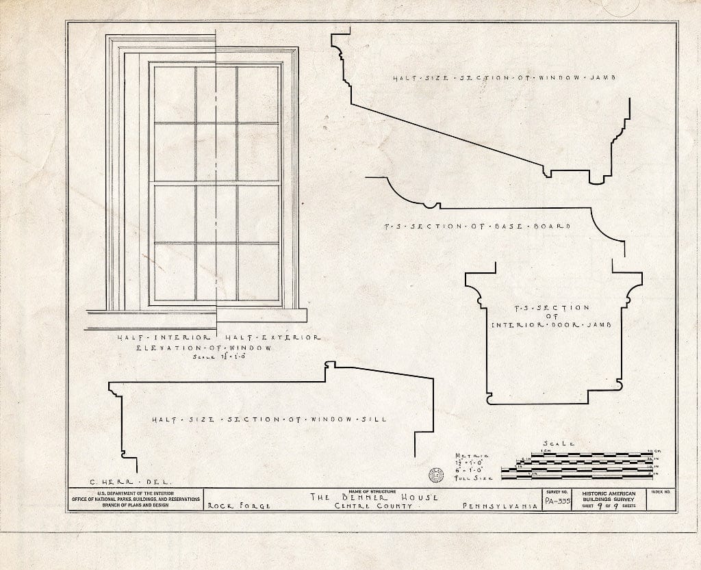 Blueprint HABS PA,14-ROCFO,1- (Sheet 9 of 9) - Benner House, Bellefonte, Centre County, PA
