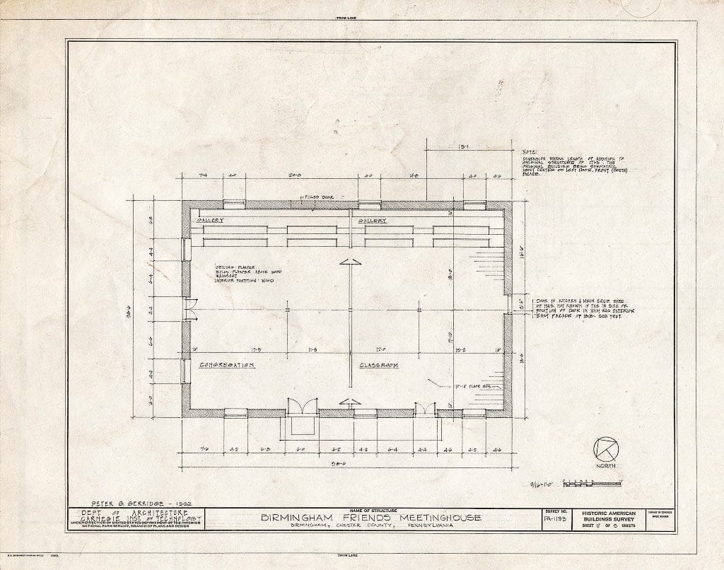Blueprint HABS PA,15-BIRM,1- (Sheet 2 of 5) - Birmingham Friends Meetinghouse, Birmingham & Meetinghouse Roads, Birmingham, Chester County, PA