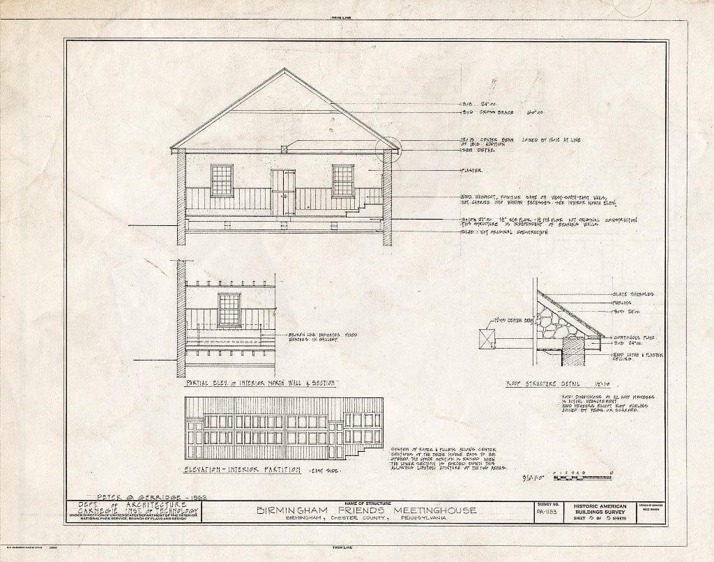 Blueprint HABS PA,15-BIRM,1- (Sheet 5 of 5) - Birmingham Friends Meetinghouse, Birmingham & Meetinghouse Roads, Birmingham, Chester County, PA
