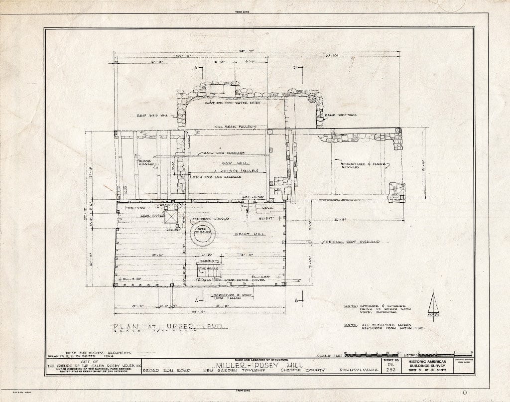 Blueprint HABS PA,15-Land.V,1- (Sheet 3 of 8) - Miller-Pusey Mill, Broad Run Road (New Garden Township), Landenberg, Chester County, PA