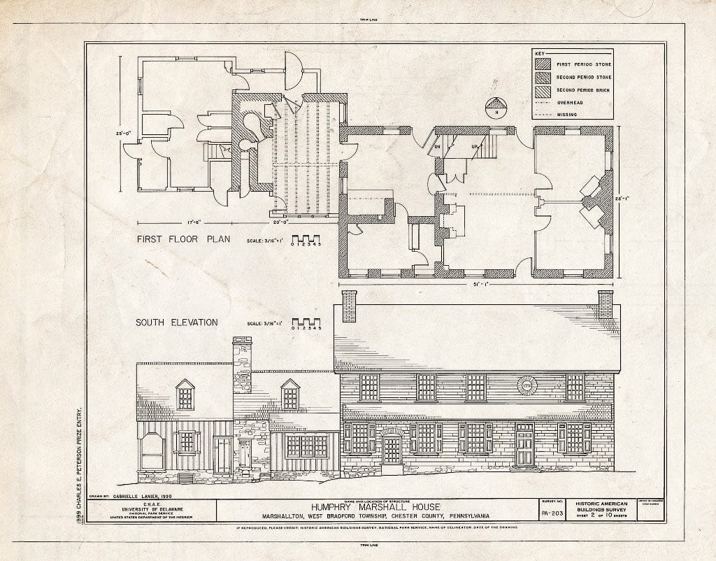 Blueprint HABS PA,15-Marsh,1- (Sheet 2 of 10) - Humphry Marshall House, State Route 162 (Strasburg Road) (West Bradford Township), Marshallton, Chester County, PA