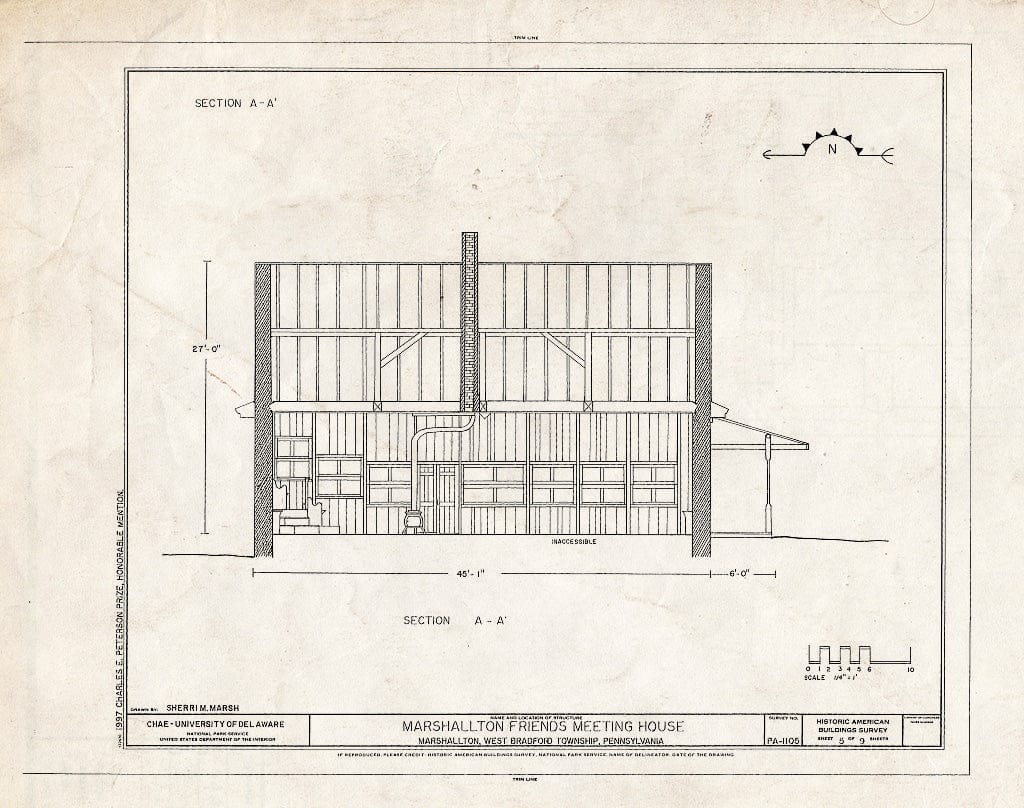 Blueprint HABS PA,15-Marsh,3- (Sheet 5 of 9) - Bradford Friends Meeting House, Northbrook Road, West Bradford Township, Marshallton, Chester County, PA