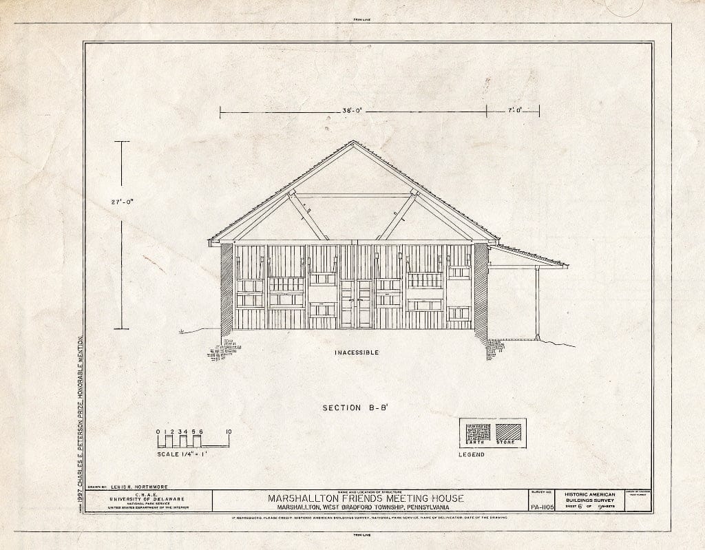 Blueprint HABS PA,15-Marsh,3- (Sheet 6 of 9) - Bradford Friends Meeting House, Northbrook Road, West Bradford Township, Marshallton, Chester County, PA